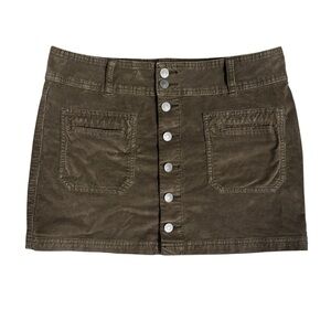 FREE PEOPLE Olive Corduroy Button-Front Mini Skirt Sz 30 Long